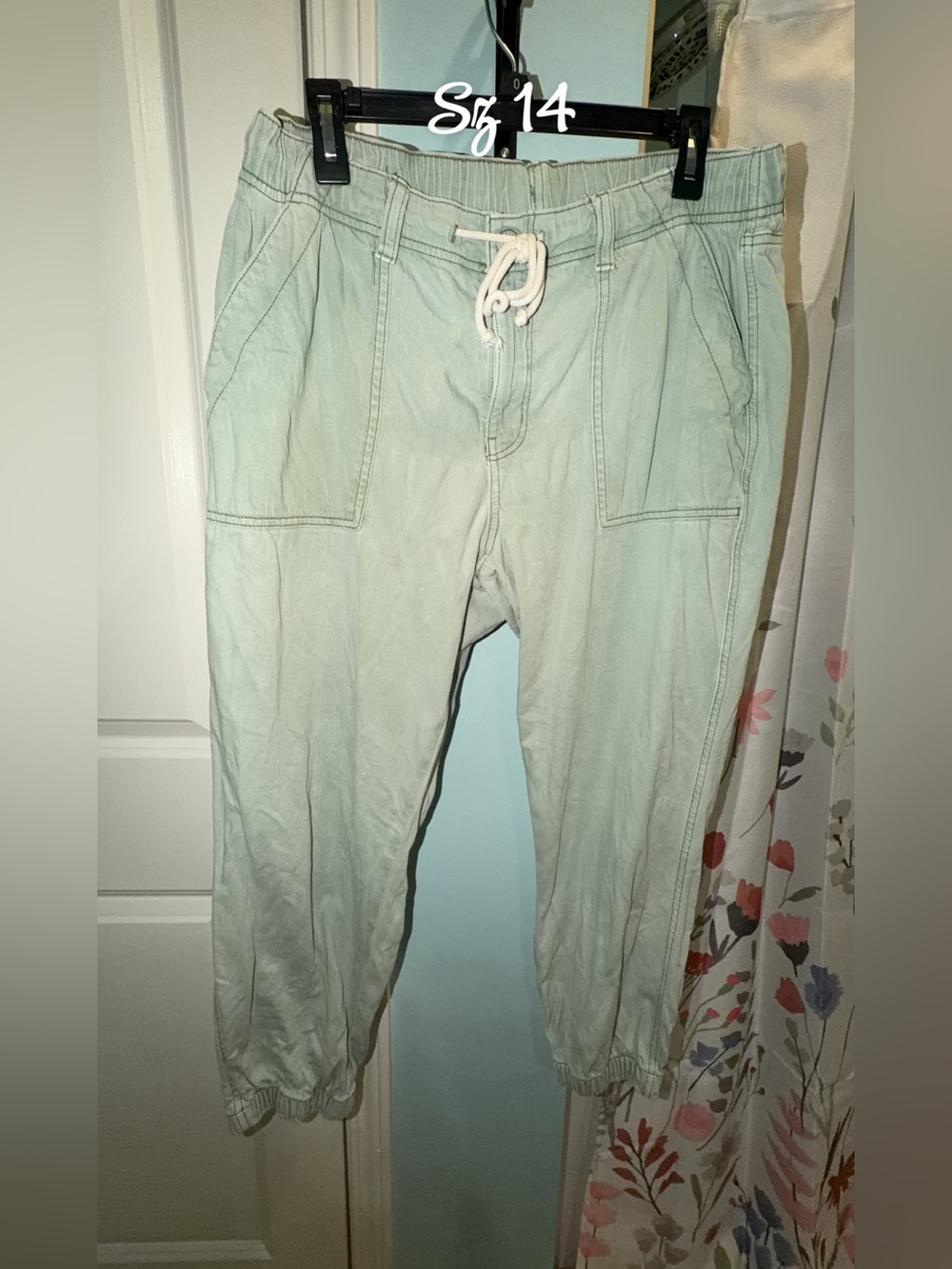 American Eagle Outfitters Pale Mint Crop Drawstring Joggers